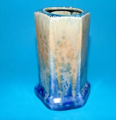 Buy RUSKIN  Pottery Early 1930's Blue, Cream Crystalline Hexagonal  Vase (7765) • 185£