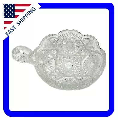 Buy Vintage Cut Glass Candy Dish NAPPY With Thumb Ring Handle - Sawtooth Edge Rim • 17.16£