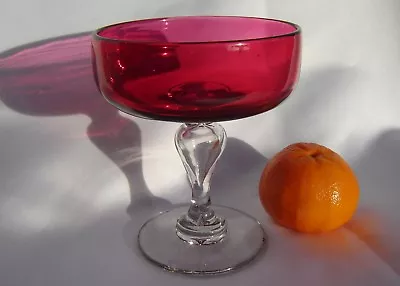 Buy Edwardian Cranberry Bowl Champagne Wine Glass Art Nouveau Era Hollow Stem 1a • 25.98£