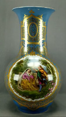 Buy 19th Century Old Paris Porcelain Hand Painted Watteau Scene Blue Gold 17  Vase • 395.60£