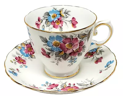 Buy Tuscan Fine English Bone China - Blue & Pink Floral Spray Cup & Saucer Set • 23.64£