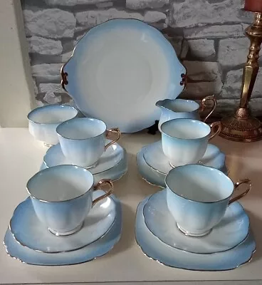 Buy Vintage Royal Albert Rainbow Blue Bone China Tea Cups Saucers Plates Tea Set • 60£