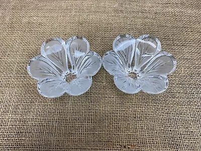 Buy Pair Vintage Cut Frosted Glass Flower Shaped Candle Holders Candlesticks • 15£