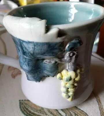 Buy Vintage Handmade Pottery Mug With Vine Grapes • 10£