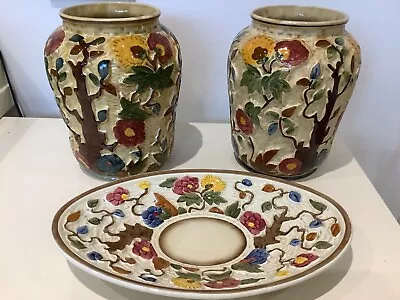 Buy 2x Vases Vintage H J Wood Hand Painted Indian Tree Porcelain 575  & Plate • 25£