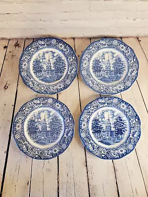 Buy 4 Staffordshire Ironstone Liberty Blue 10  Dinner Plates Independence Hall UK • 23.28£