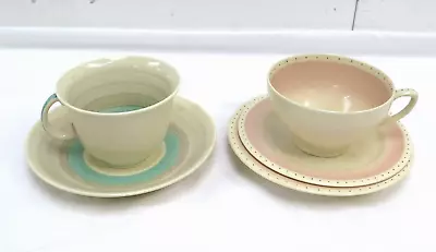 Buy Vintage Susie Cooper Production Pretty Set X 4 Cup Saucer Plate Pink Green Cream • 13.99£