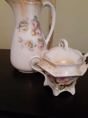 Buy PK Silesia German Porcelain Tea Pot & 2 Handled Sugar Bowl Antique  • 36.99£