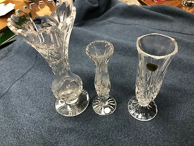 Buy 3 Crystal Vases Czech Republic LEAD CRYSTAL Over 24% Pbo No Defects • 24.01£