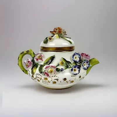 Buy A Rockingham Flower-encrusted Squat Globular Teapot And Cover. Puce Mark 1831-7 • 345£