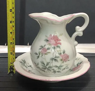 Buy 6” White Pink Flowery Pitcher Jug And Bowl Wash Set Japan St Michael Pottery • 35£
