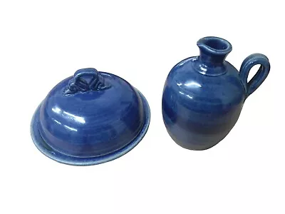Buy Blue Winton Pottery Marg Hall Small Jug Cheese / Butter Dish With Lid Hand-Made  • 19.99£