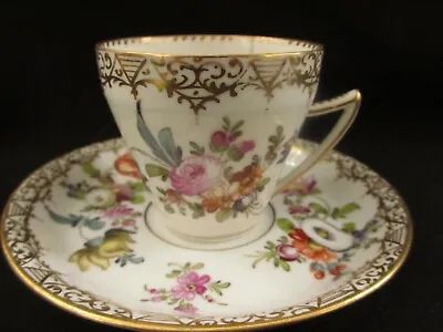 Buy *antique Gilded Dresden Coffee Cup And Saucer - Floral A/f [79]  • 18.50£