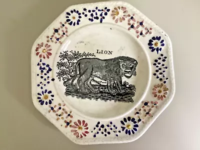 Buy Charming Pearlware Nursery Plate Of A LION Circa 1830, With Pretty Rim • 65£