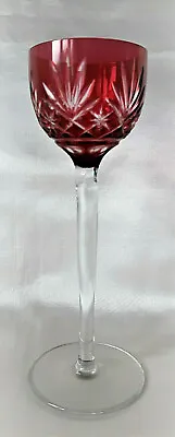 Buy Tall St Louis Crystal Massenet Cranberry Overlay Cut Port Wine Glass C1920  • 28£