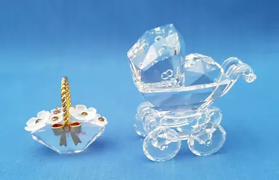 Buy 2x Small Crystal Ornaments Swarovski PRAM & FLOWER BASKET Ideal Gift (LOOSE) • 25£