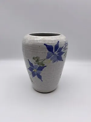 Buy Red Clay Pottery Stoneware Hand Thrown Vase Blue Flowers Vine White Glaze  6 X4  • 16.08£