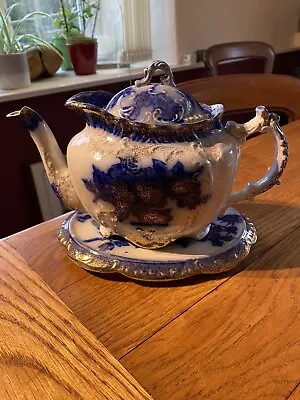 Buy Vintage Flow Blue Tea Pot With Undertray • 15£