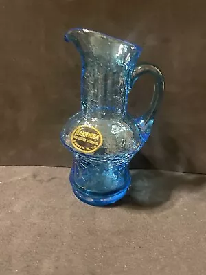 Buy VTG Kanauha Hand Blown Blue Cracked Glass Vase/small Pitcher  • 9.65£
