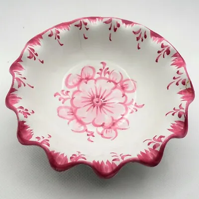 Buy Vestal Portugal Pink Floral Wavy Edge Dish Handpainted Anniversary Birthday Gift • 10.95£