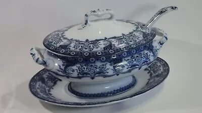 Buy An Antique Colonial Pottery Blue & White Tureen, Base And Ladle  Malvern  Design • 16£