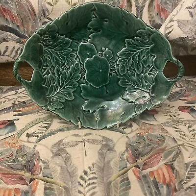Buy Antique Majolica Green Leaves Platter C.1800's • 19.99£