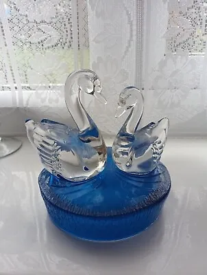 Buy SWANS GLASS ORNAMENT CRYSTAL RCR SCULPTURE VINTAGE Rare Blue Glass Base • 10£