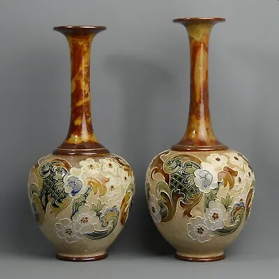 Buy A Large Pair Of Royal Doulton Slaters Patent Art Pottery Vases C.1900 • 305£
