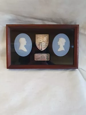 Buy (Gur)Wedgwood Jasperware Blue Sterling Silver Royal Jubilee Medallion Framed Set • 85£