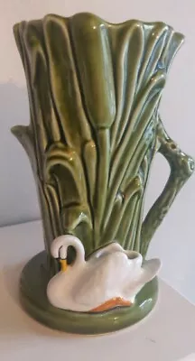 Buy Vintage Sylvac 4377 Green Ceramic Reeds & Swan Vase • 2.99£