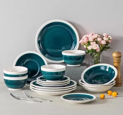 Buy Vancasso 16Pc Dinner Set Green Porcelain Plate Bowl Set Tableware Service For 4 • 53.95£