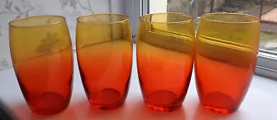 Buy 4 Tumbler Drinking Glass Orange & Yellow 1970,s Retro Look See Pictures 12 X 8cm • 11.99£