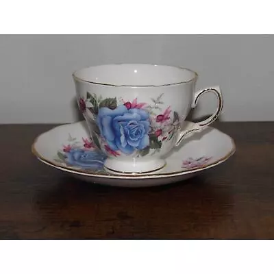Buy Royal Vale Cup & Saucer  Bone China Blue Flower - Floral Gold Edge • 14.23£