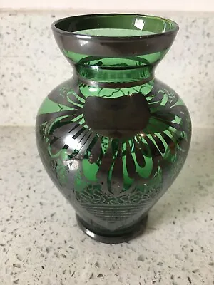 Buy Antique Green Venetian Glass Vases Overlaid With Silver 4.5’’ Tall Murano • 12.99£