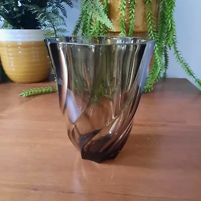 Buy Vintage French Art Deco Luminarc Smokey Swirl Art Glass Vase • 5£