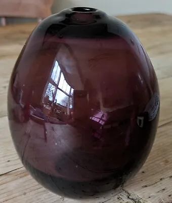 Buy Vintage Amethyst Hand Blown Art Glass Vase 14.5cm Ht. Polished Pontil Mark • 5.99£