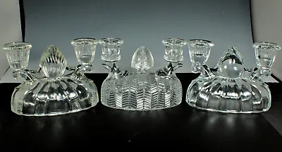 Buy 3 Glass Candlesticks Candelabras 1930s-40s Retro Double Light Tapers 4.25  FAB • 41.49£