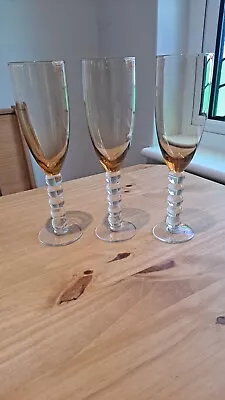 Buy Vintage Thick Glass Tall Amber Tint Champagne/Wine Flutes Glasses X 3 • 28.99£
