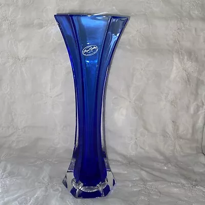 Buy Royal Gallery Cobalt Blue Square Vase 24% Pb Crystal Cased Glass Sommerso Italy • 30.36£