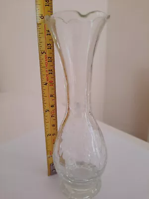 Buy Art Glass CRACKLE GLAZE VASE VINTAGE Small Bud Ruffled • 12.98£
