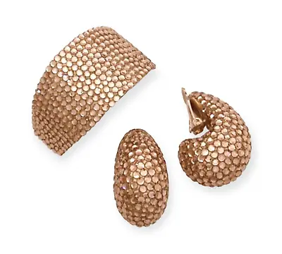 Buy Richard Kerr Earrings & Hair Clip Bronzey Gold Rhinestone Encrusted 1980s Glam • 61.66£