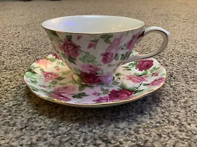 Buy Gracie China ROSE CHINTZ Coastline Imports Tea Cup & Saucer Pink Roses • 8.99£