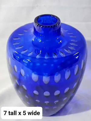 Buy Cobalt Blue Art Glass Vase Graduate Swirl Control Bubbles 7  Blown Art Dots  • 37.47£