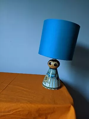 Buy Vintage Folklore Jersey Pottery Girl Lamp Base Matching Teal Blue Shade Retro  • 42£