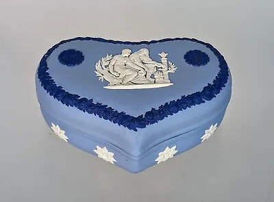 Buy Wedgwood Tri-Colour Blue Jasperware Pottery Heart Shaped Lidded Trinket Box • 29.95£