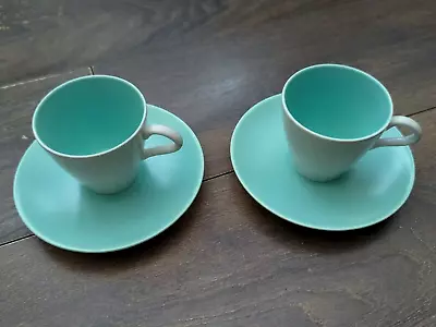 Buy Vintage MCM Poole Pottery Twin Tone Coffee Cups & Saucers Seagull/Ice Green • 14.99£