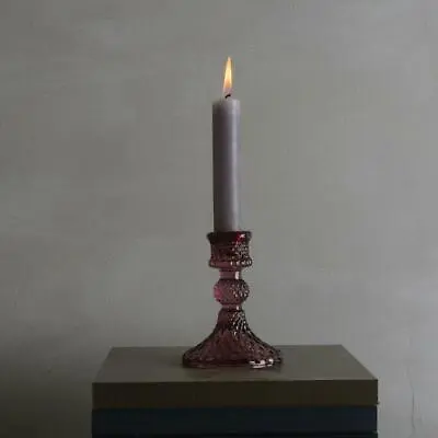 Buy Purple Amethyst Glass Harlequin Candlestick Vintage Dinner Candle Holder 8x10cm • 8£
