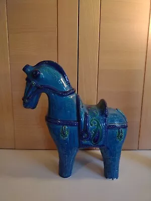 Buy Vintage Bitossi Aldo Londi Rimini Blue Large Horse 12 1/2 Inches Figurine 1960's • 299£