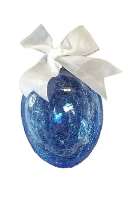 Buy Vintage Large Blue Crackle Glass Egg Ornament India 7 Inches Rare • 37.79£