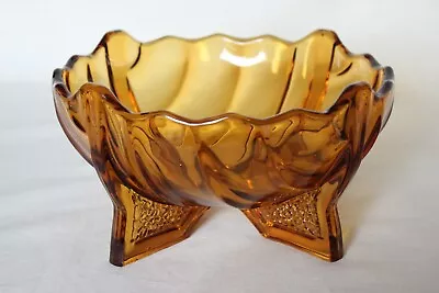 Buy Art Deco Amber Glass Footed Bowl By Rosice • 15.99£